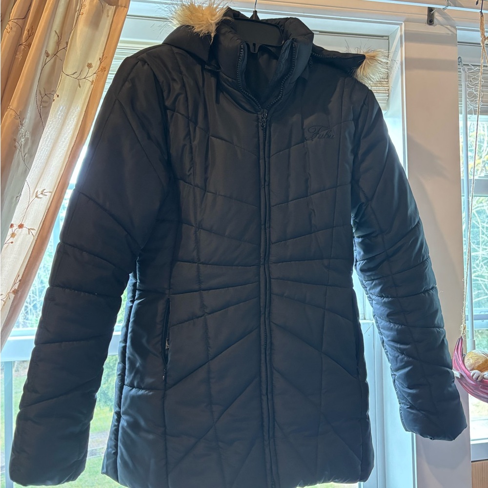 FUBU Black Puffer Jacket with Fur Hood